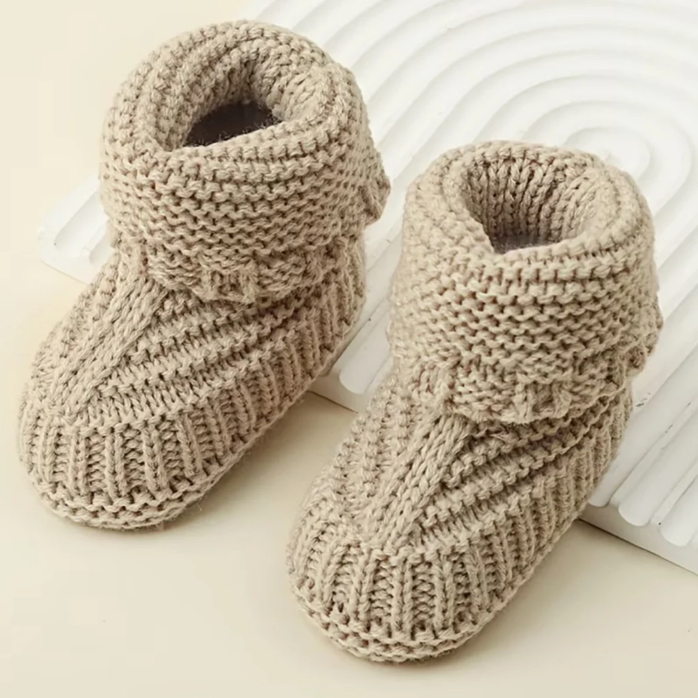 Cozy Knit Baby Booties - khaki - months - year old